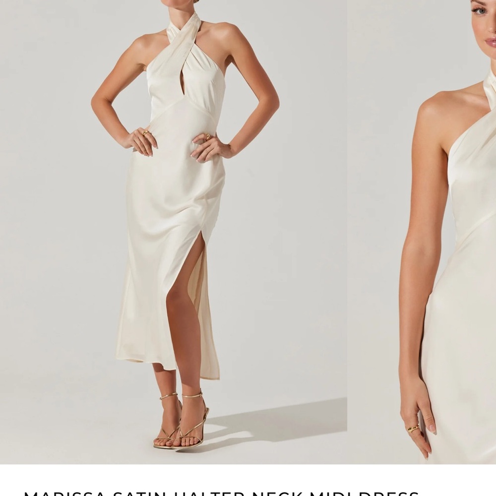 Satin halter neck cream dress - bride to be - READ CAPTION